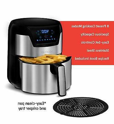 Gourmia GAF518 Stainless Steel 5 Qt Digital Air Fryer- No Oil Healthy  Frying - Display with 8 Presets - 1500 Watt - Recipe Book Included